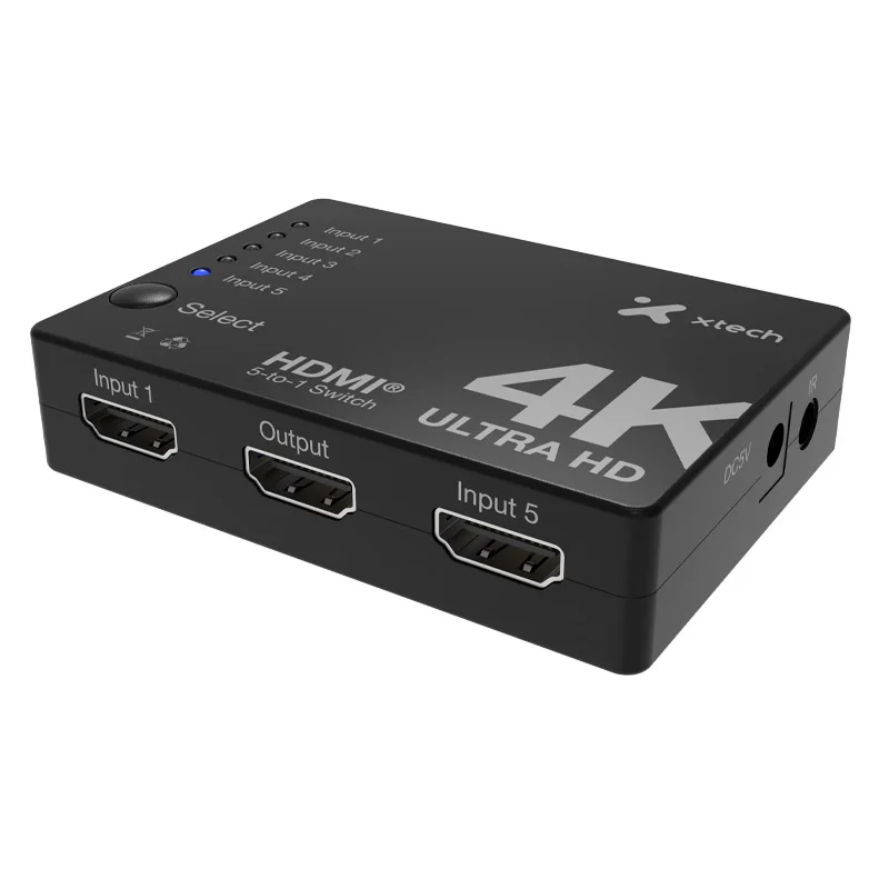 Xtech - 5-PORT To 1 HDMI Switch - 4KUHD W Remote Control XHA-430