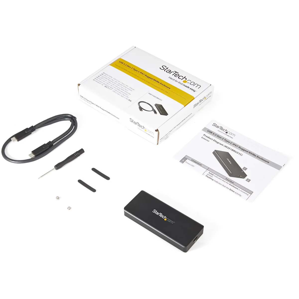 Startech.com Caja USB 3.1 Gen 2 (10GBPS) para Unidades SSD NVME M.2 - Resistente Al Agua IP67 - Compatible con Thunderbolt 3 (M2E1BRU31C)