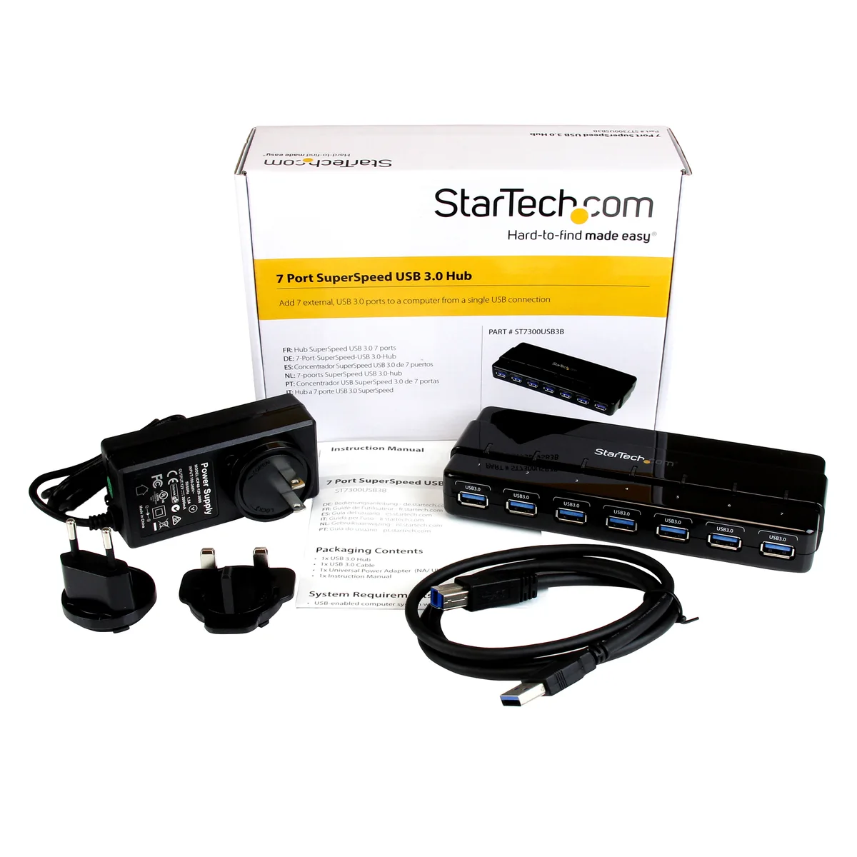 Startech.com Concentrador Ladrón USB 3.0 de 7 Puertos - Hub de Sobremesa con Adaptador de Alimentación - Hub