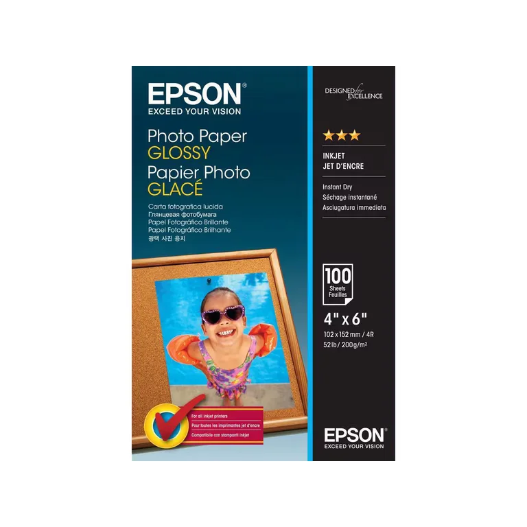 Epson - Brillante - Blanco Brillante - 101.6 X 152.4 MM - 196 G · M² - 100 Hoja(s) Papel Fotográfico Brillante
