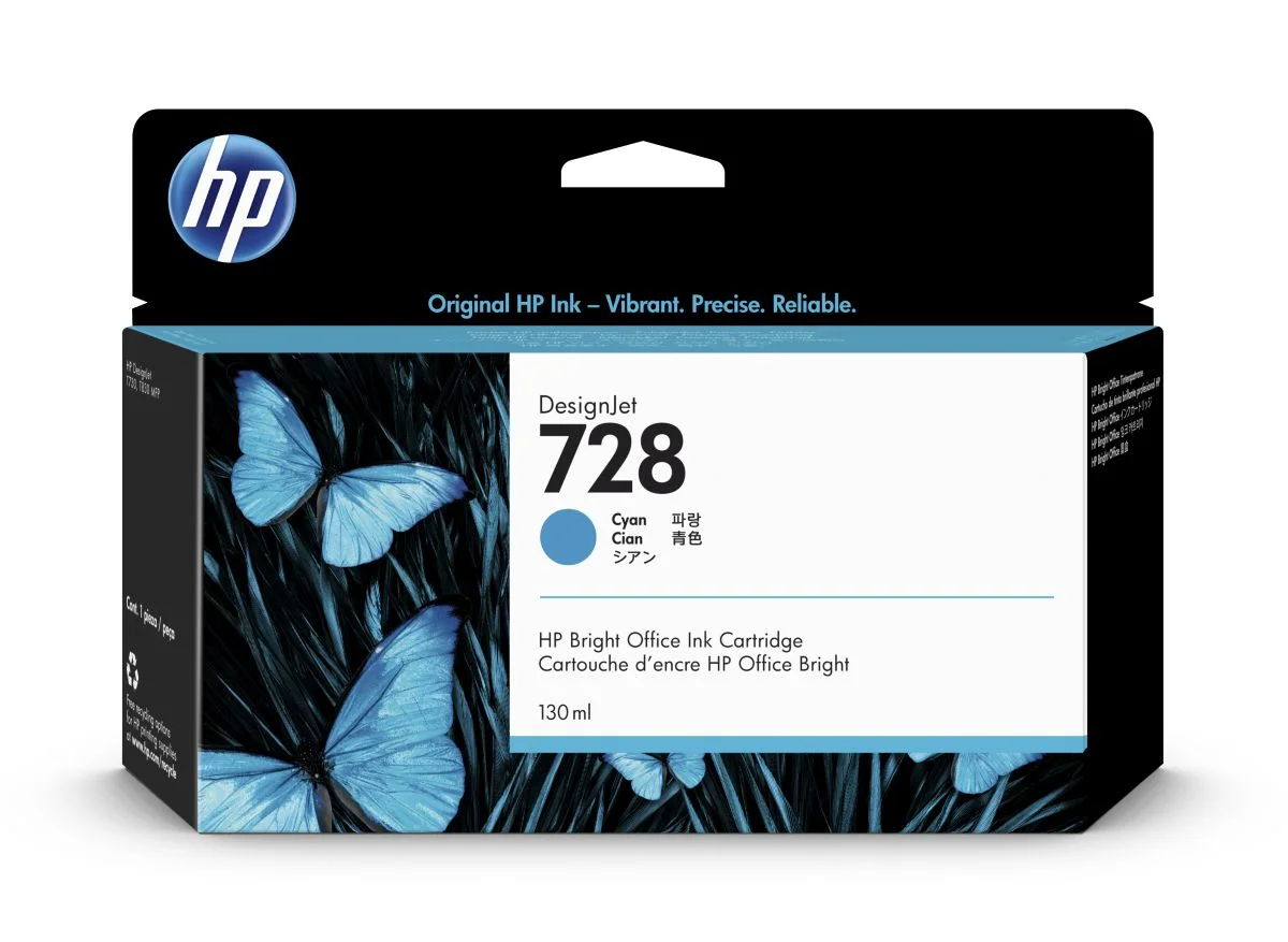 Hp 728 - 130 Ml - Cian Tintado - Original - Designjet - Cartucho de Tinta - para Designjet T730, T830