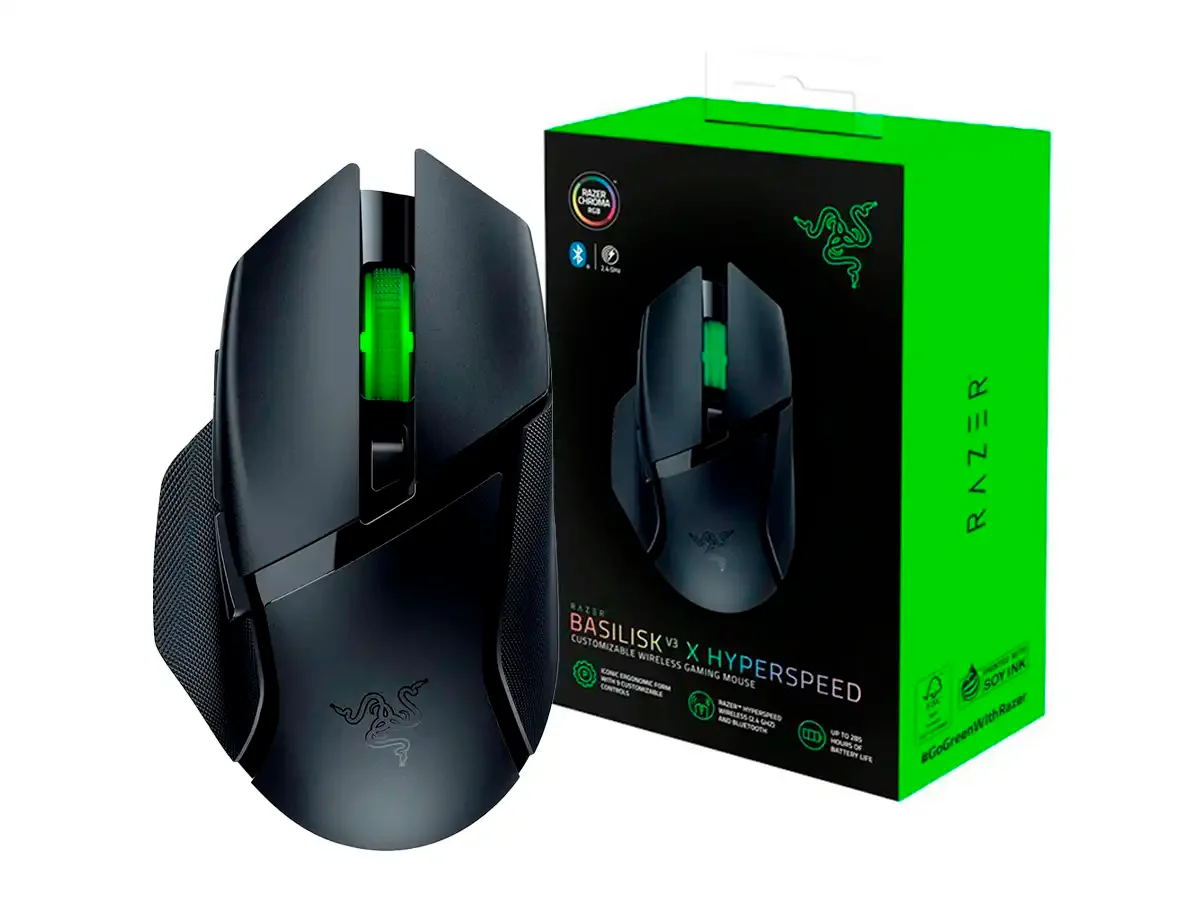 Razer Basilisk V3 X Hyperspeed - Ratón - Ergonómico - Diestro - Óptico - 7 Botones - Inalámbrico - Bluetooth 2.4 GHZ