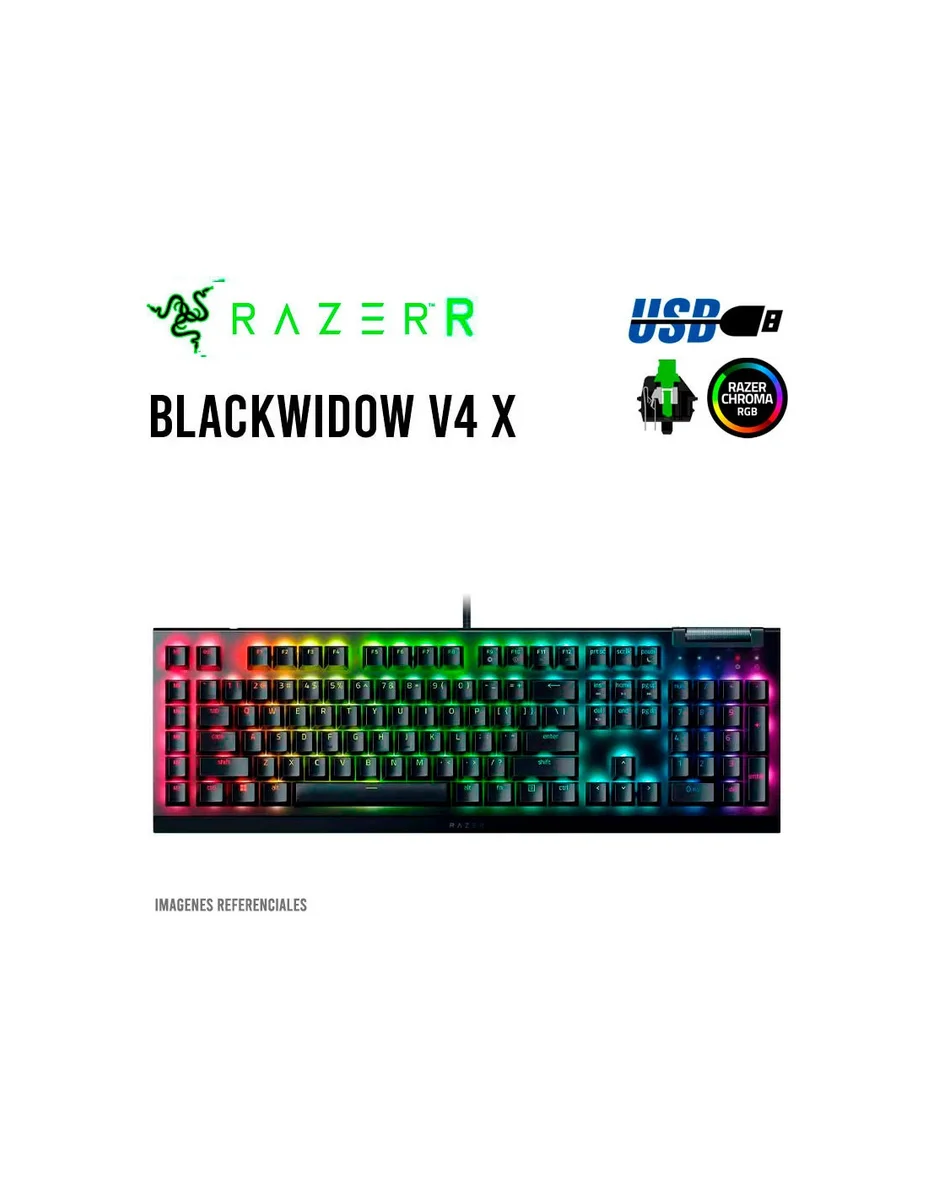 Razer Blackwidow V4 X - Teclado - Retroiluminación - USB - Qwerty - Ee. Uu. - Interruptor: Razer Green GEN-3