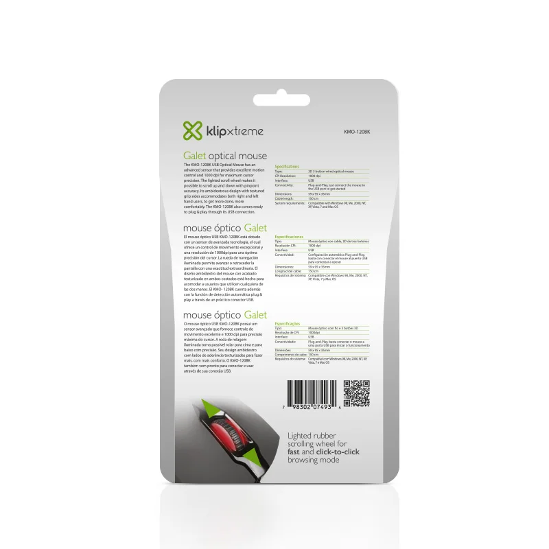 Klip Xtreme KMO-120BK - Ratón - Diestro y Zurdo - Óptico - 3 Botones - Cableado - USB - Negro
