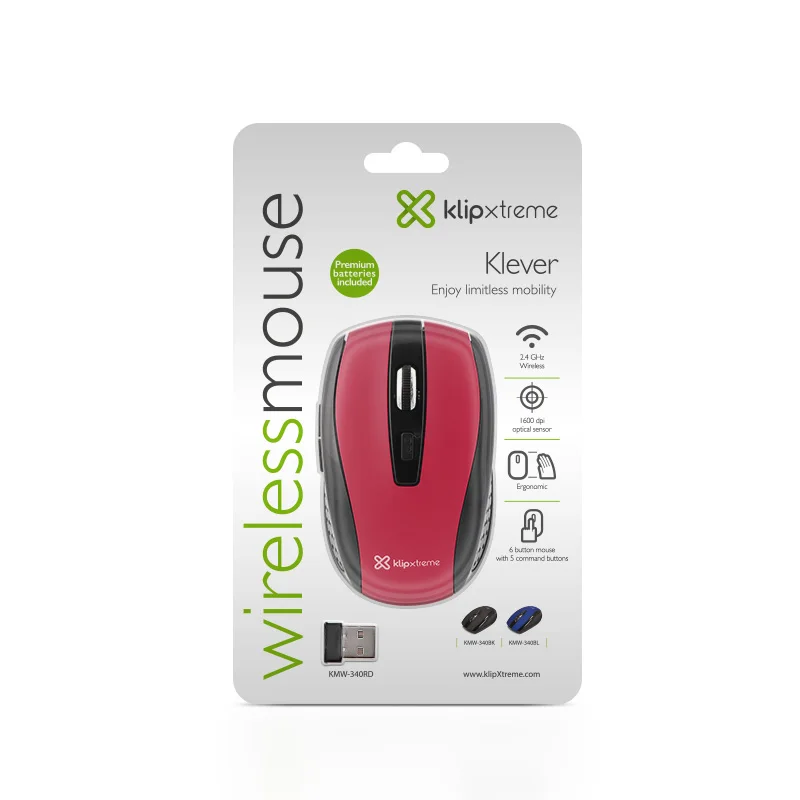 Klip Xtreme Klever KMW-340 - Ratón - Óptico - 6 Botones - Inalámbrico - 2.4 GHZ - Receptor Inalámbrico USB