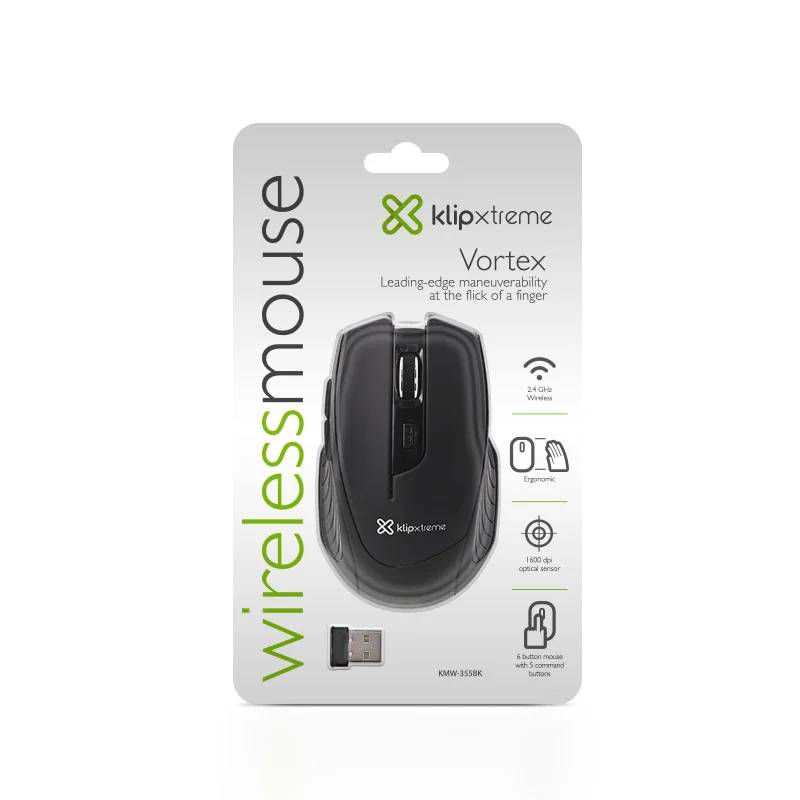 Klip Xtreme - Voltrex - Mouse - Wireless - 2.4 GHZ - Negro - 1600DPI