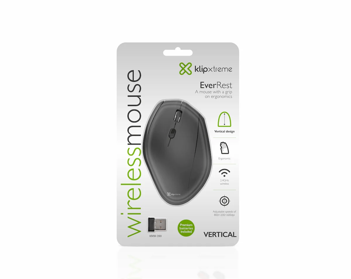 Klip Xtreme Everrest - Ratón Vertical - Ergonómico - Diestro - Óptico - 6 Botones - Inalámbrico - 2.4 GHZ