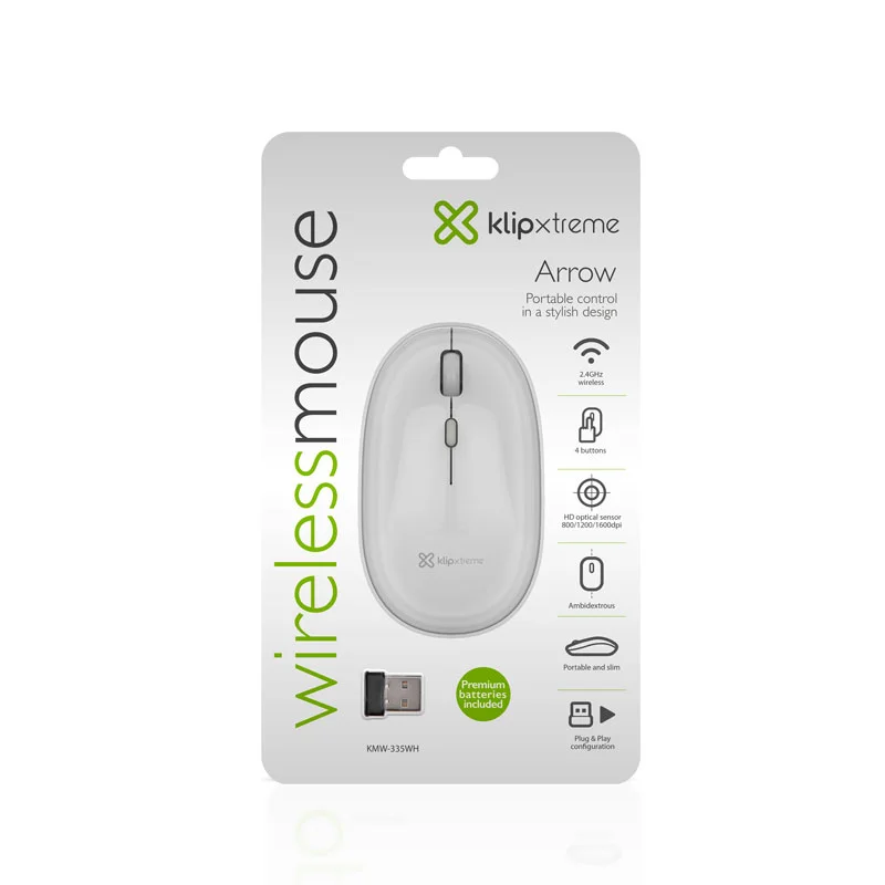 Klip Xtreme - Mouse - 2.4 GHZ - Wireless - Classic Blanco - 4 Buttons 1600DPI