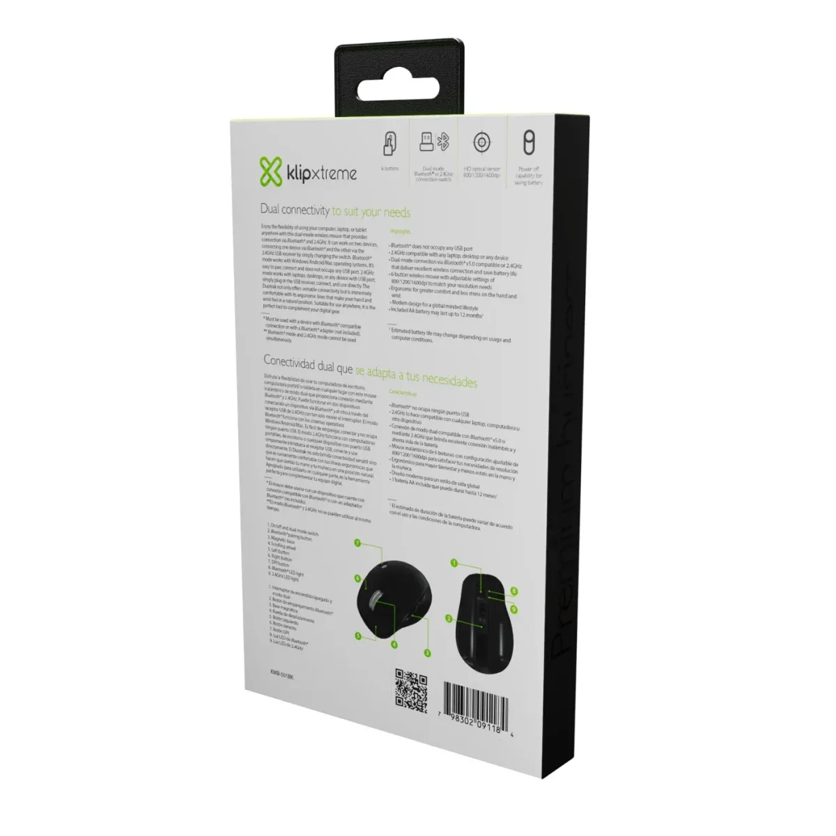 Klip Xtreme - Mouse - 2.4 GHZ · Bluetooth 5.0 - Wireless - Negro - Dual Mode Negro