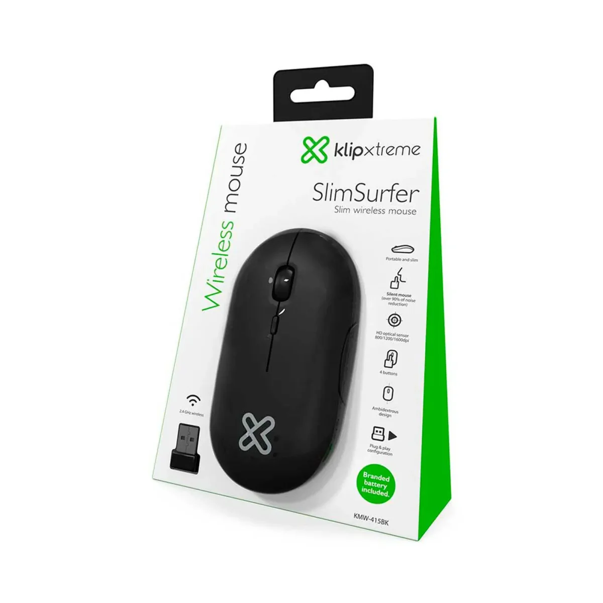 Klip Xtreme - Mouse - 2.4 GHZ - Wireless - Negro - Slim