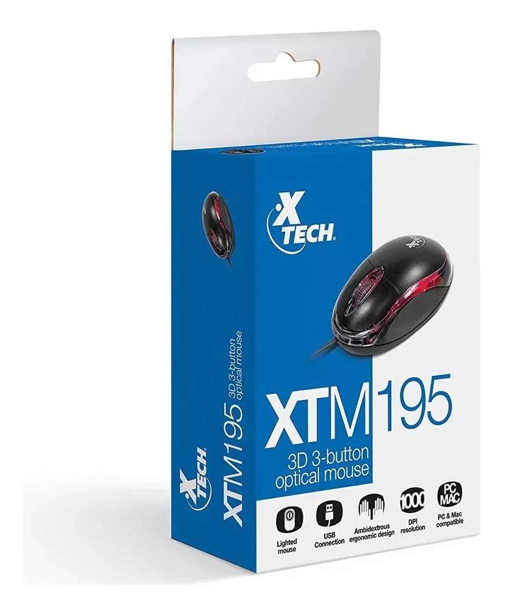 Xtech - Mouse - Wired - USB - Negro - 3D Optical