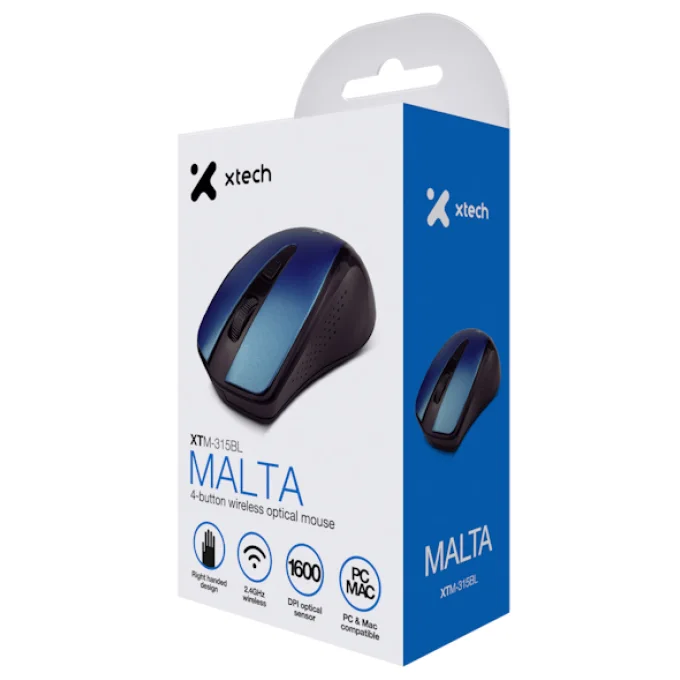 Xtech - XTM-315BL - Mouse - 2.4 GHZ - Wireless - Blue - 4-BUTTON 1600DPI