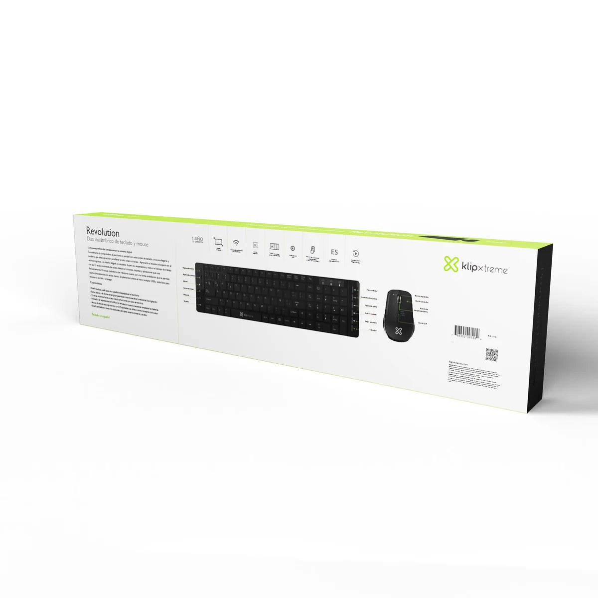 Klip Xtreme - Keyboard And Mouse Set - Spanish - Wireless - 2.4 GHZ - All Negro