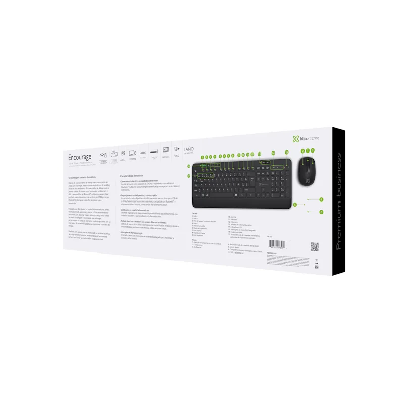 Klip Xtreme - Keyboard And Mouse Set - Spanish (latin American) - Wireless - 2.4 GHZ · Bluetooth - Negro