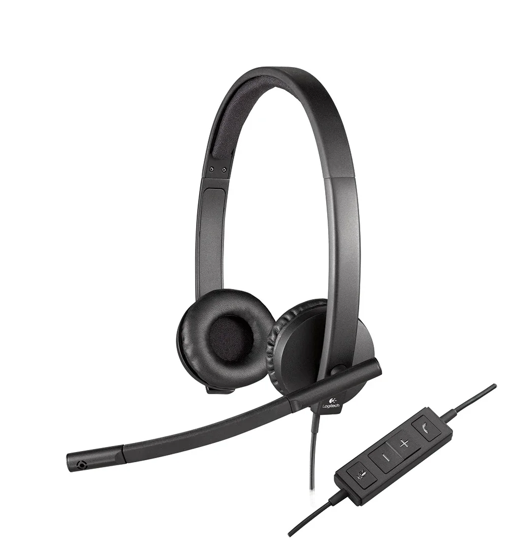 Logitech H570E Wired Headset, Stereo Headphones With Noise-cancelling Microphone, USB In-line Controls With Mute Button, Indicator LED PC · Mac · Laptop - Negro - Auricular