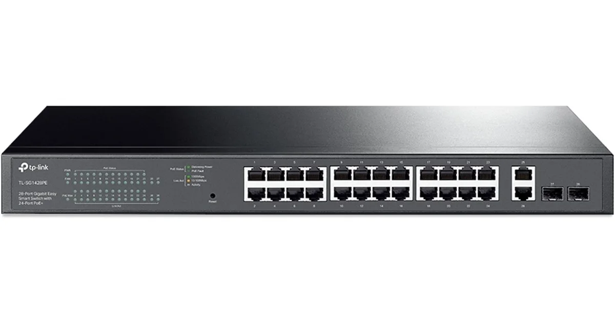 Tp-link TL-SG1428PE - Conmutador - Inteligente - 24 X 10 · 100 · 1000 (poe+) + 2 X 10 · 100 · 1000 - Montaje en Rack