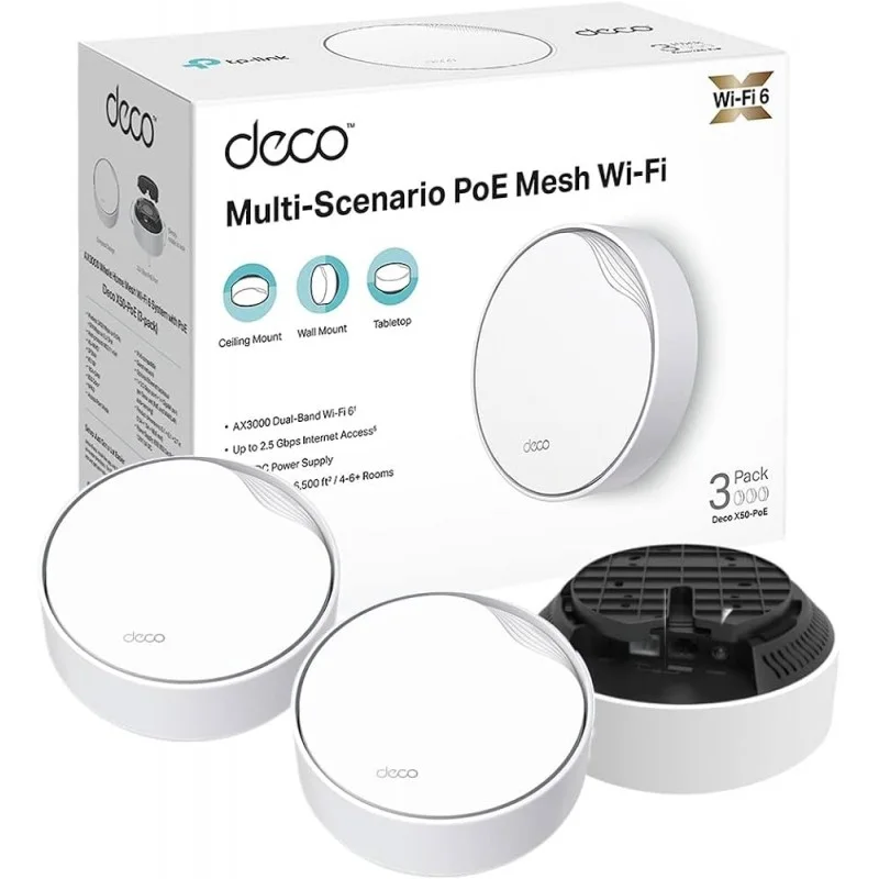Tp-link Deco X50-POE V1 - Sistema Wi-fi - 3 Enrutadores) - Hasta 6500 Pies Cuadrados - Malla 1GBE, 2.5GBE