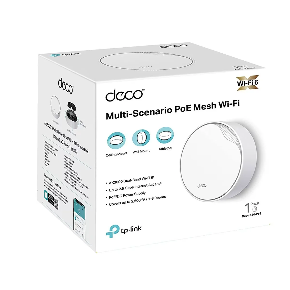 Tp-link - Router - Deco X50-POE(1-PACK) - AX3000 Sistema WIFI 6 de Malla para Todo el Hogar con POE